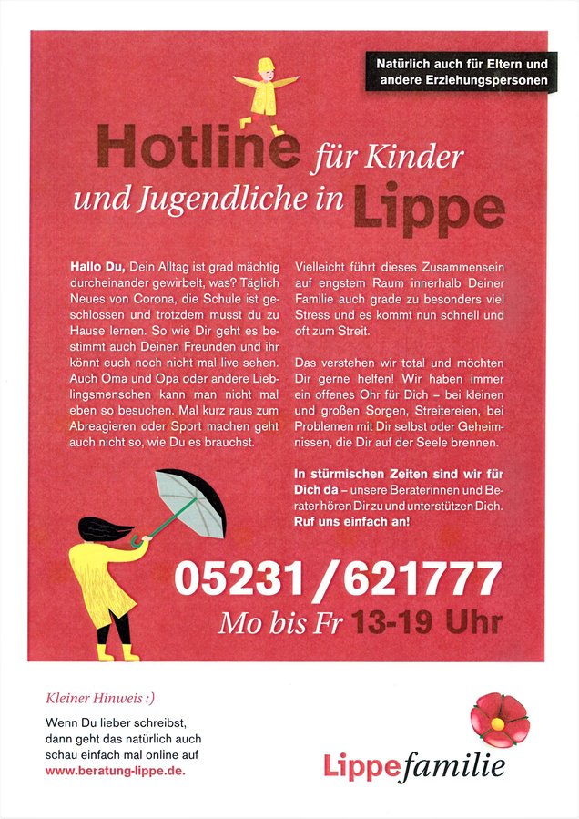 Hotline für Kinder und Jugendliche in Lippe